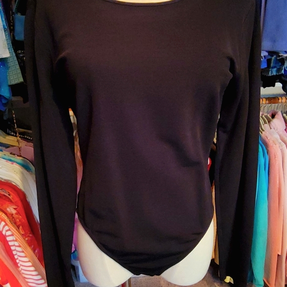 ANN TAYLOR ♡ Sweet Vintage Black Ribbed Adjustable Snaps Long Sleeve Bodysuit M - Picture 11 of 17